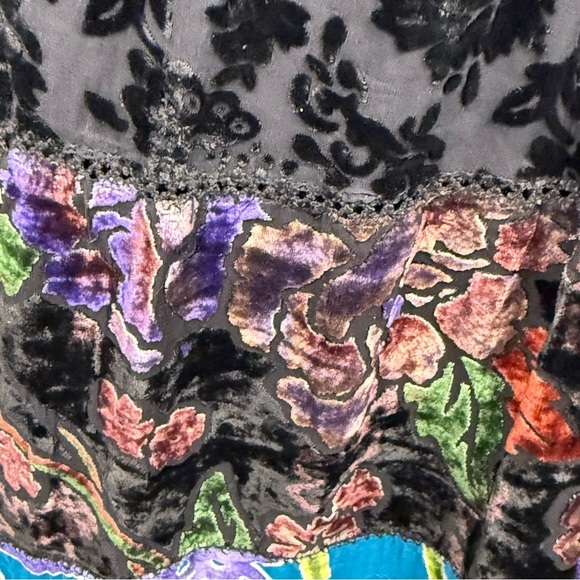 Velvet Maxi Skirt Chicos 0 (US Small) Black Silk Blend Burnout Patchwork Boho - Picture 6 of 9